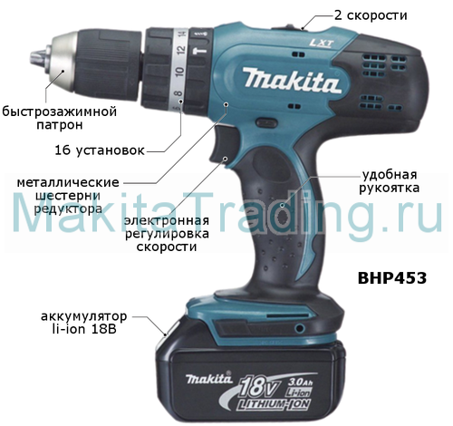 свойства дрели-шуруповерта makita bhp453